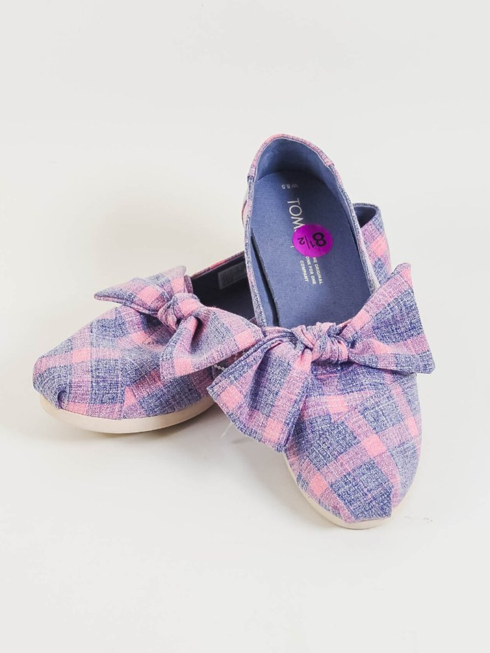 TOMS Purple Pink Plaid Bow Flats Women's 8.5